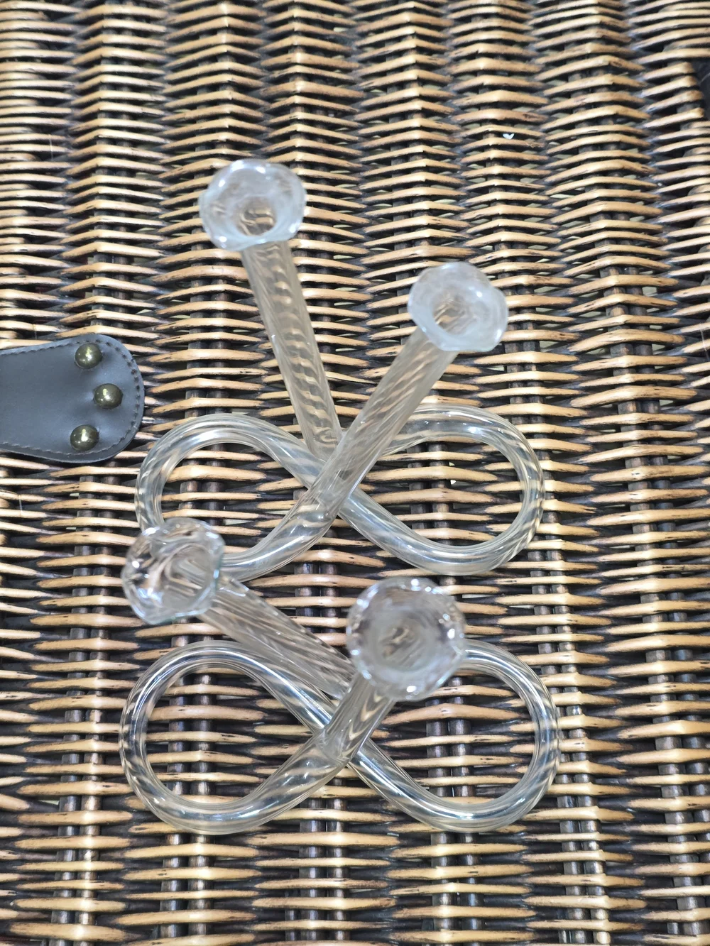 Vintage Clear Double Bud Vase - Looping Glass Design Set Of 2